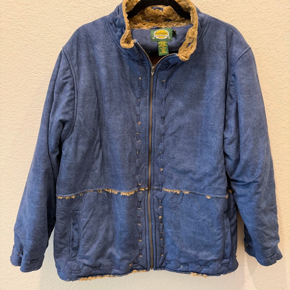 Vintage Cabelas Women Blue Suede Faux Fur Lined Jacket Western Boho Large